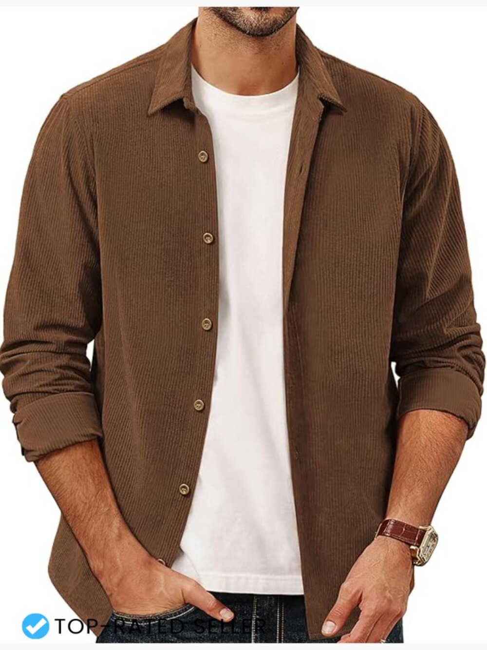 Corduroy Button Down Shirt Jacket Casual Long Sleeve Shacket Lightweight